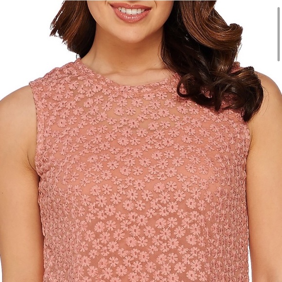 LOGO by Lori Goldstein Women's Pink Floral Embroidered Layered Tank Top - Picture 3 of 6